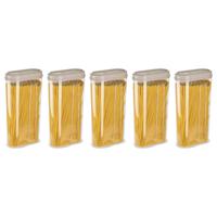 Voedselcontainer strooibus - 5x - beige - 2350 ml - kunststof - 15 x 8 x 30 cm - voorraadpot