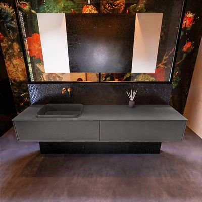 Badkamermeubelset Mondiaz Erin 200 cm met 2 Lades met RIDGE Wastafel Links Dark grey Zonder Kraangaten Greeploos Mat Dark Grey