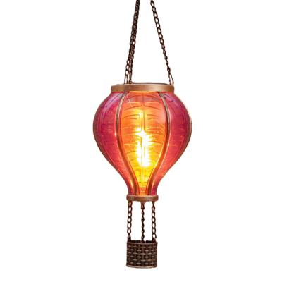 Solar luchtballon lantaarn - roze - hangend - 12 led lampjes - vlam effect - 11 x 36 cm