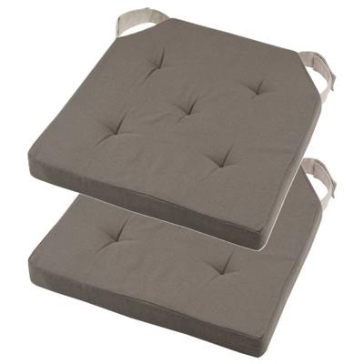 Stof Textile stoelkussen DUO - 2x - taupe - 38 x 38 x 4 cm - klittenband sluiting