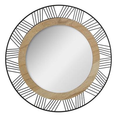 Ronde wandspiegel?bohemian -?met ophanghaak - zwart - metaal/mdf/glas - Dia 45cm