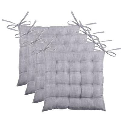 Stof Textile stoelkussen BEA - 4x - grijs - 40 x 40 x 4 cm - touwtjes sluiting - binnen/buiten