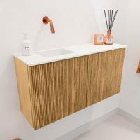 Toiletmeubel Mondiaz Joya | 80 cm | Meubelkleur Oak | Faye wastafel Talc Links | Zonder kraangat(en) Toiletmeubel Mondiaz Joya | 80 cm | Meubelkleur Oak | Faye wastafel Talc Links | Zonder kraangat(en)