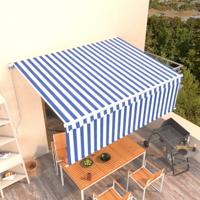 Luifel handmatig uittrekbaar met rolgordijn 4x3 m blauw en wit