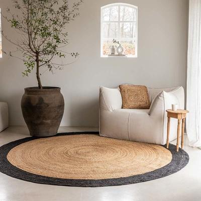 Jute Vloerkleed Edgy Zwart Landelijk Ø 130 Cm Laagpolig Home Collectie - Dekbed-Discounter.nl