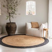 Jute Vloerkleed Edgy Zwart Landelijk Ø 130 Cm Laagpolig Home Collectie - Dekbed-Discounter.nl
