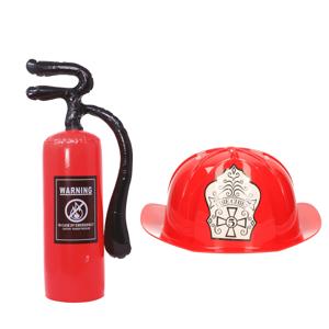 Brandweerman verkleed set - 2 delig - kinderen - helm - brandblusser 55 cm