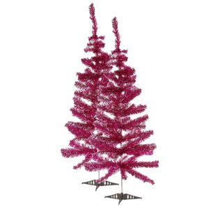 2x stuks kleine fuchsia roze kerstbomen van 120 cm