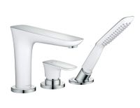 Hansgrohe Puravida Afdekset 3-gats Badrandcomb.met Douchegarnituur Wit-chroom - thumbnail