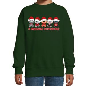 Kersttrui/sweater voor jongens/meisjes - Miauwie Christmas - groen - Kerst poesjes