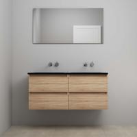 On-Line Badkamermeubelset - 120 cm - Voorgemonteerd - Ladestructuur - Acryl Wastafel - zonder Kraangat - Spiegel - Eiken