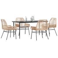 5-delige Tuinset met kussens poly rattan glas bruin