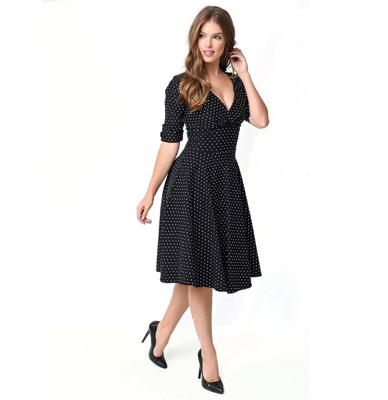 Unique Vintage Delores Dress Black / White Dot-L Unique Vintage Delores Dress Black / White Dot-L