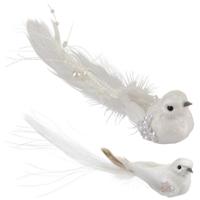 Kersthangers - 2x?- wit -?vogeltje - op clip - 16,5 cm - kunststof - kerstversiering