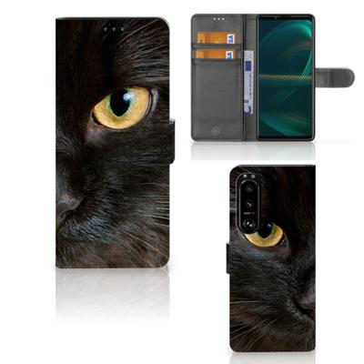 Sony Xperia 5III | Telefoonhoesje | Met pasjeshouder | Zwarte Kat