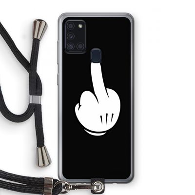 Middle finger black: Samsung Galaxy A21s Transparant Hoesje met koord