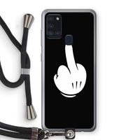 Middle finger black: Samsung Galaxy A21s Transparant Hoesje met koord
