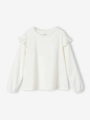 T-shirt BASICS met lange mouwen en ruches voor meisjes ecru