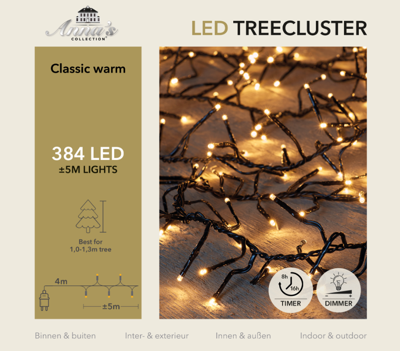 1-1,3 meter treecluster 5 meter / 384 LED classic warm met timer - Annas collection