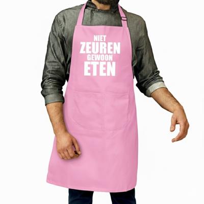 Keukenschort - BBQ - niet zeuren gewoon eten - volwassenen - roze - cadeau Keukenschort - BBQ - niet zeuren gewoon eten - volwassenen - roze - cadeau