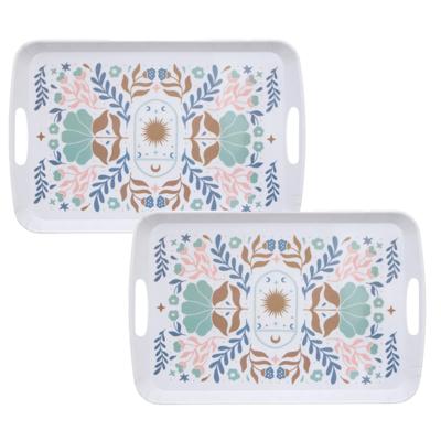 5Five Designer dienbladen van melamine - 2x - 47 x 30 x 2 cm - flowers print wit