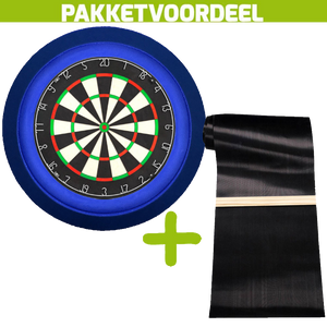 Lena Professional Dartbord +  Dartmat 60*300 incl Oche + Dartbordverlichting Deluxe Blauw