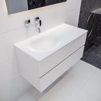 Mondiaz Vica Moon badmeubel wit mat 100 cm 2 lades solid surface enkele spoelbak links zonder kraangat
