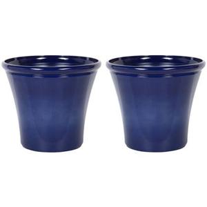 Beliani - KOKKINO - Bloempot set - Blauw - 50 cm- Klei-vezelmengsel