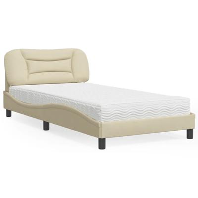 Bed met matras stof crèmekleurig 100x200 cm