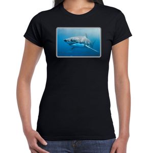 Dieren t-shirt met haaien foto zwart voor dames