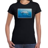 Dieren t-shirt met haaien foto zwart voor dames - thumbnail