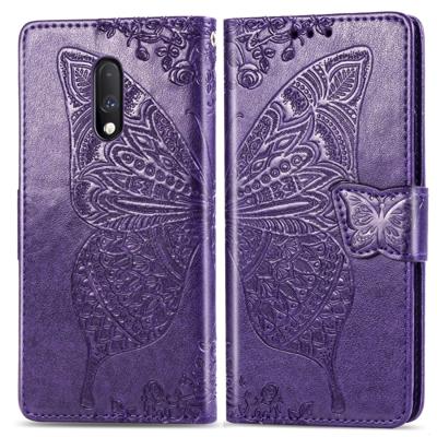 Butterfly Love bloemen reliëf horizontale Flip lederen case voor een plus 7 met houder & kaartsleuven & portemonnee & Lanyard (donker paars)