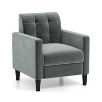 Mid-Century Moderne Fluwelen TV-Stoel Gestoffeerde Fauteuil met Getufte Rugleuning Enkele Zijstoel met Armleuningen