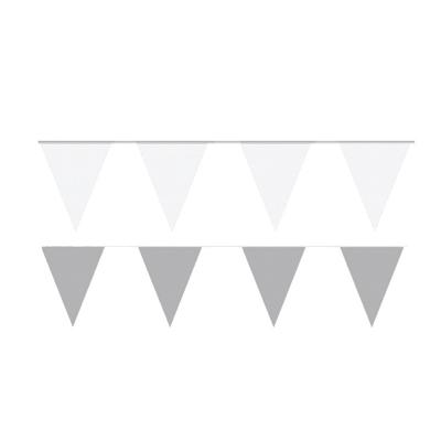 Feest versiering punt vlaggetjes pakket - 60 meter - wit en zilver - slingers / vlaggenlijnen