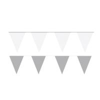 Feest versiering punt vlaggetjes pakket - 60 meter - wit en zilver - slingers / vlaggenlijnen