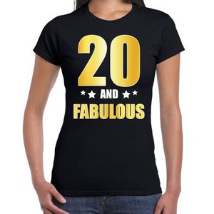 20 and fabulous verjaardag cadeau t-shirt / shirt goud 20 jaar zwart voor dames