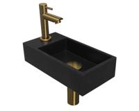 Fonteinset INK Versus 36x18x9 cm Quartz Zwart Met Kraangat Links Brushed Mat Goud