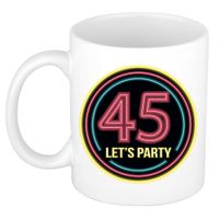 Verjaardag mok / beker - Lets party 45 jaar - neon - 300 ml - verjaardagscadeau