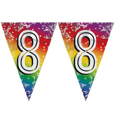 Vlaggenlijn 8 jaar versiering - 2x stuks - vlaggetjes slinger - 6 meter - Glitter folie - Binnen/bui