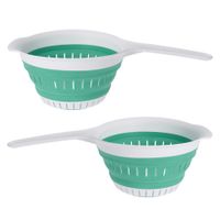 Excellent Houseware opvouwbaar vergiet - 2x - wit/mintgroen - tpe - 37 x 19 cm