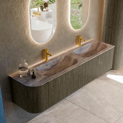 Badmeubel Mondiaz Kurve-Dlux | 175 cm | Meubelkleur Shadow | Wastafelkleur Oza | Solid surface | Dubbel / Rechts spoelbak | 2 kraangaten