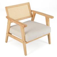 Fauteuil Loungestoel Accentstoel van Corduroy Relaxstoel met Rotan Rugleuning Eetkamerstoel Moderne Enkele Bank voor Woonkamer