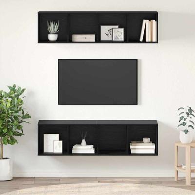 Tv-meubelset 2 pcs Zwart eiken 37 x 37 x 142.5 cm Bewerkt hout