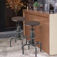 59,5 - 75 cm Barkruk in Hoogte Verstelbaar Barstoel van Hout en Metaal Barkruk met Voetensteun Vintage Bistrokruk Keukenkruk