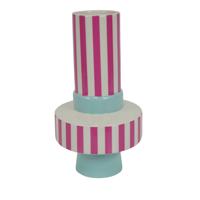 Vaas - Streep - Keramiek - Mintgroen/Neonroze - 14x14x26 cm
