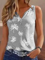 Coconut Tree Printed Casual Notched Tank Top