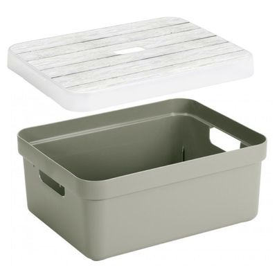 Opbergbox/opbergmand lichtgroen 24 liter kunststof met deksel