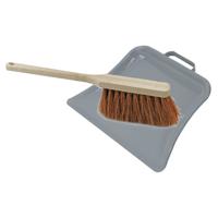 Stoffer en blik set Dirtmaster - blik metaal - naturel/grijs - 32 x 22 cm - borstel haar hard