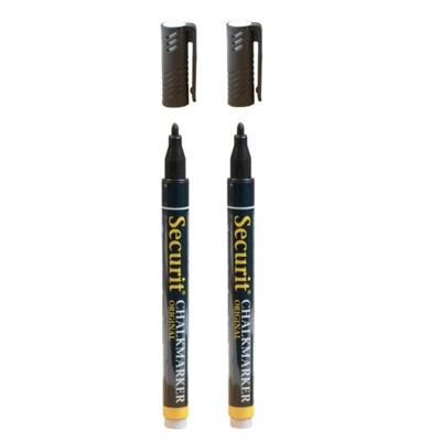 2x securit krijtbord stift - zwart - ronde punt - 1-2 mm - voor borden glas en keramiek
