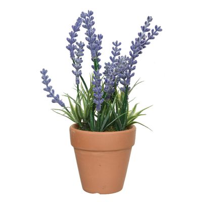 Lavendel kunstplant in terracotta pot - lila paars - D6 x H18 cm